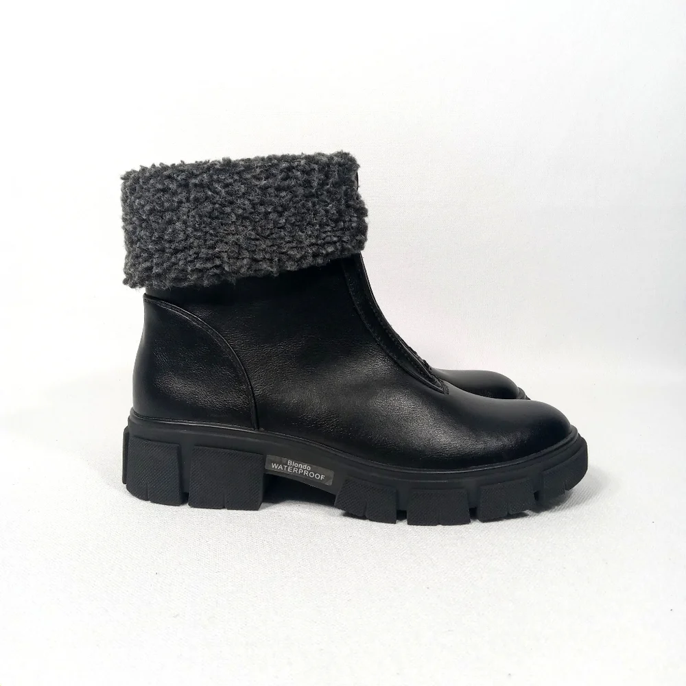 BLONDO Plaka Black Leather Winter Boots Lug Sole Waterproof Women's Size 6 M